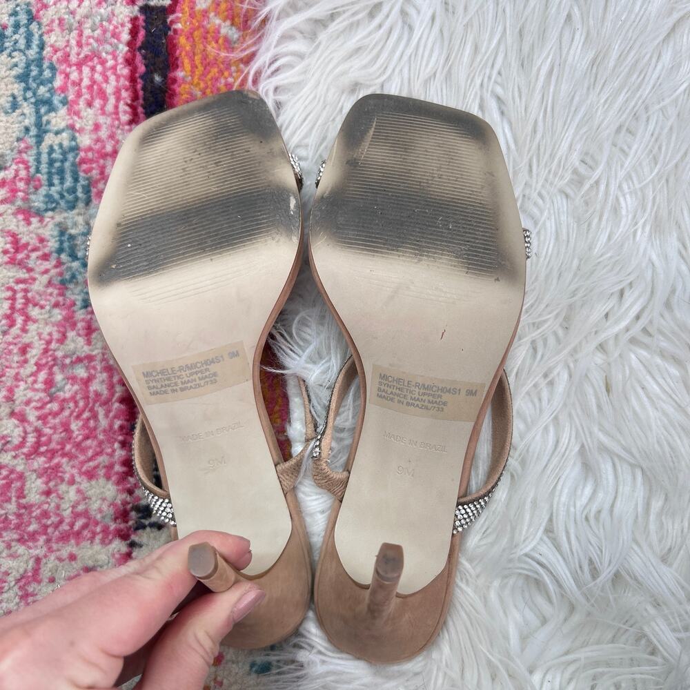 Steve Madden Michele-R Camel Multi Rhinestone High Heel Sandals 9 Square Toe - Picture 6 of 7